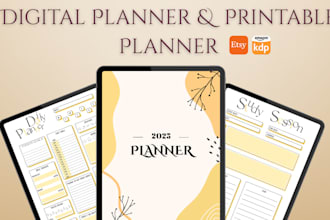 design etsy planner, digital planner, journals, trackers, kdp planner