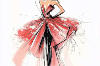 draw an fashion illustration, editorial, sketch