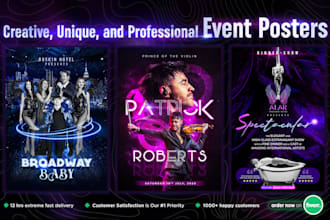 design club, event, party flyers, music posters in 12 hrs