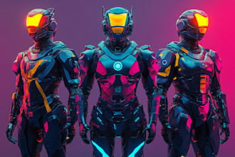 design futuristic mecha robots and pilots cyberpunk concept art
