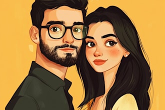 draw family portrait,  and wedding portrait illustration
