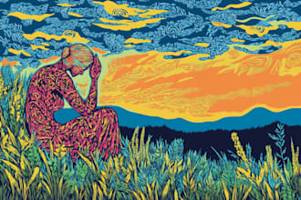 draw high quality illustration in linocut style