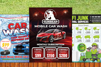 do car wash flyer, car detailing, junk removal flyer postcard, brochure design