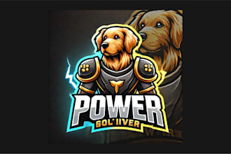 do golden retriever cartoon, character mascot logo for your company