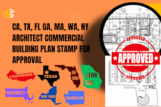 ca, tx, fl ga, ma, wa, ny architect commercial building plan stamp for approval