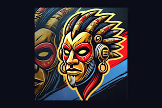 design african mask cartoon, and character mascot logo with express delivery