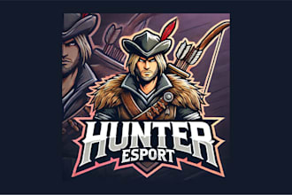create hunter cartoon, and character mascot logo with creative concepts