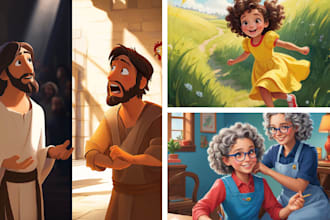 illustrate 3d bible themed children story book illustration, christian book