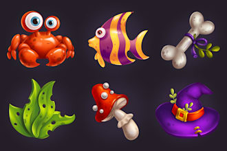 create professional 2d game icon in a detailed cartoon style