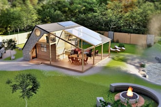 design tiny cabin house, cottage, small house with 2d plan, container