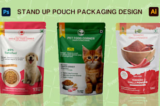 design stand up pouches, product labels, pet food and food packaging that sells