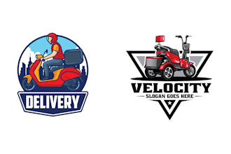 create hand drawn biker delivery courier service logo
