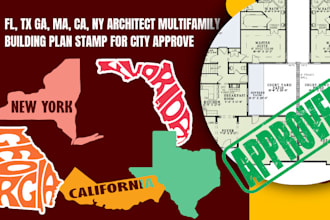 fl, tx ga, ma, ca, ny architect multifamily building plan stamp for city approve