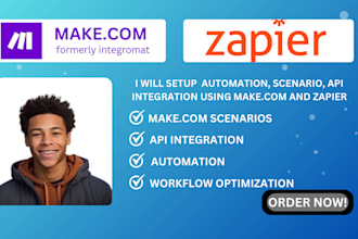 setup made com make com scenario , zapier API integration automation