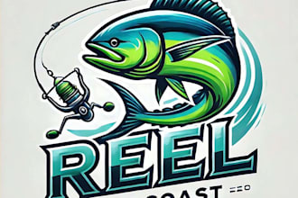 make a attractive fishing charter reel east coast logo