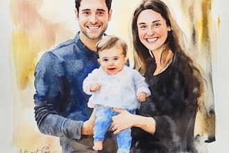 custom watercolor family portrait from photo
