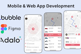 develop web and mobile app using bubble io adalo flutterflow