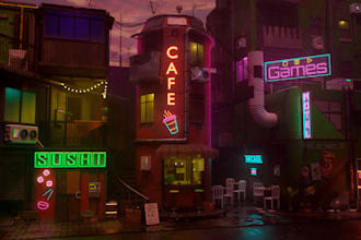 do 3d cyberpunk wallpaper background environment and concept art banner no ai