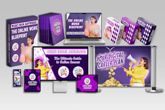 design digital product mockups 3d ecover bundles and online course