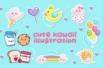 design cute kawaii doodles stickers and chibi cartoon characters
