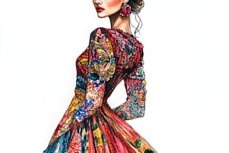 draw a professional illustration in realistic fashion style
