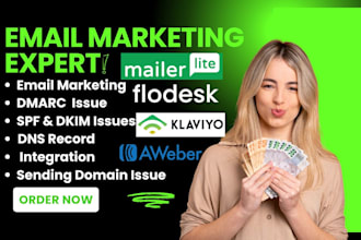 fix dmarc, dkim, sendin domain with flodesk, aweber, klaviyo shopify, mailerlite