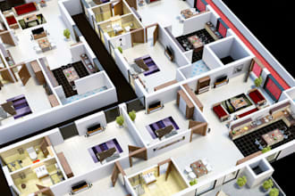 3d floor plans and exterior for residential building, commercial,3d rendering
