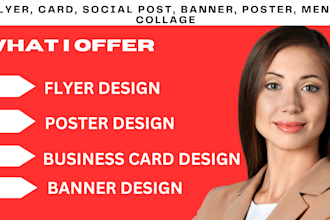 design flyer, card, social post, banner, poster, menu, collage