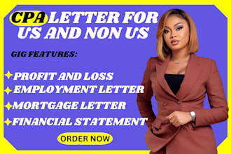 prepare, file tax return, profit loss, financial statement, as a CPA, cpa letter