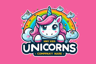 create a magical kids unicorn mascot logo for your brand