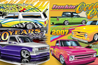 draw automotive vector cars in illustration art, classic car for t shirt design