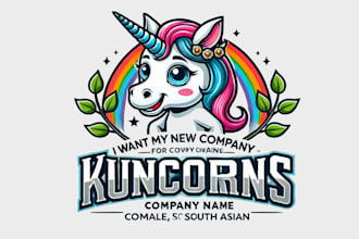 create a magical kids unicorns mascot logo for your brand