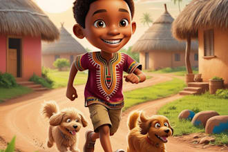 draw african children story book illustration and kids story activity puzzle