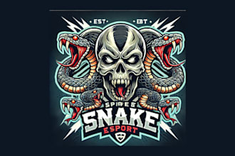 make skull and snake cartoon, mascot logo design delivered in two days