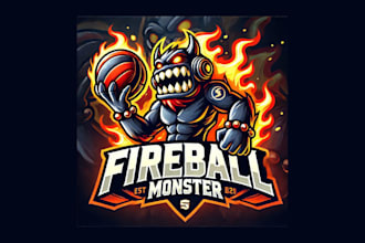do fireball monster cartoon, character mascot logo with express delivery
