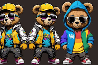 draw teddy bear design cartoon character logo for tshirt design mascot labubu