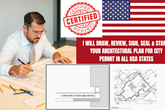 review, sign and seal architectural plan, architectural blueprint, USA, pe stamp