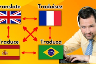 translate into english spanish french and portuguese