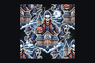 haunted house seamless pattern cartoon mascot logo design in 2 days