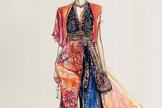 draw a fashion or editorial illustration, sketch, commercial