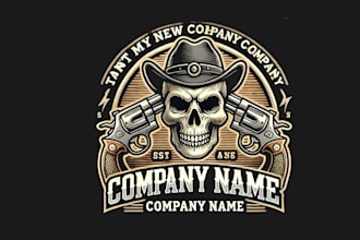design a bold and striking skull and gun mascot logo for your brand
