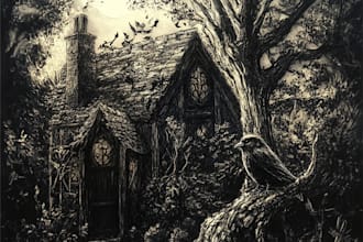 create a dark art illustration for album covers and more