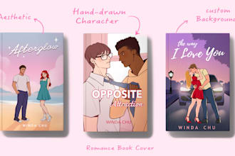 create illustrated romance book cover design for amazon KDP