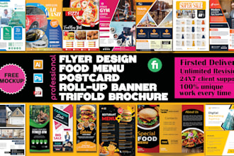 design flyer, food menu, postcard, roll up banner or trifold brochure for you