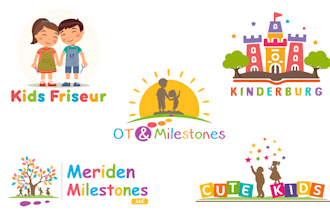 design kids baby children daycare childcare pre school cartoon education logo