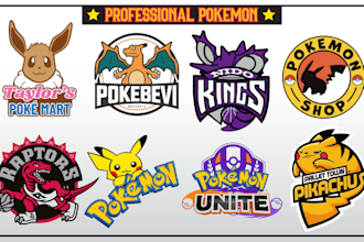 design pokemon,fakemon,chibi art funks trainer logo caracter anime style