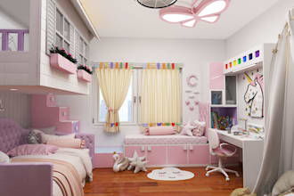 design cgi 3d kids bedroom, playroom, nursery room, toddler room, teen room