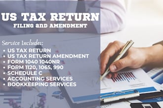 prepare and file US tax 1040, 1040nr, 1120, 1065 returns, schedule c, d, e