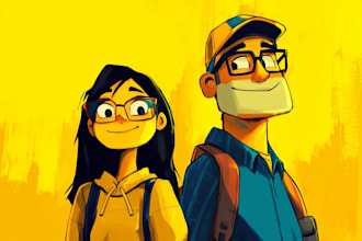 draw yellow cartoon caricature family portrait illustration