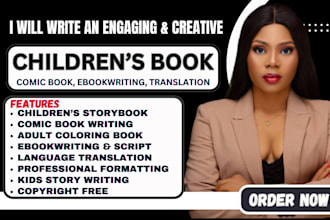 ghostwrite children book writing, comic book writing, ebook writing, translation